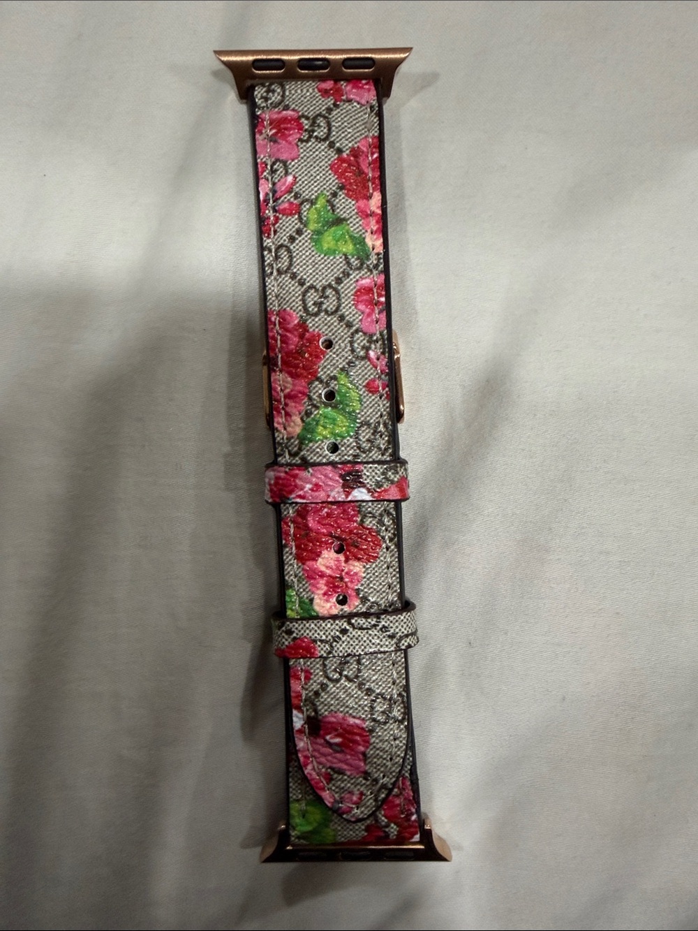 Trendy boutique Pink & Green Floral Apple Watch Band with Gold Hardware